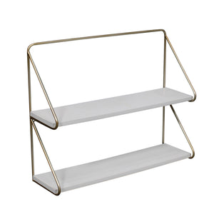 Metal /Wood 20" 2 Teier Wall Shelf, White/Gold - ReeceFurniture.com
