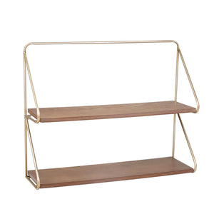 Metal/Wood 20" 2 Tier Wall Shelf, Gold - ReeceFurniture.com