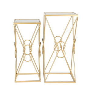 S/2 Metal/Mirror 23/26" Knot Accent Tables, Gold - ReeceFurniture.com