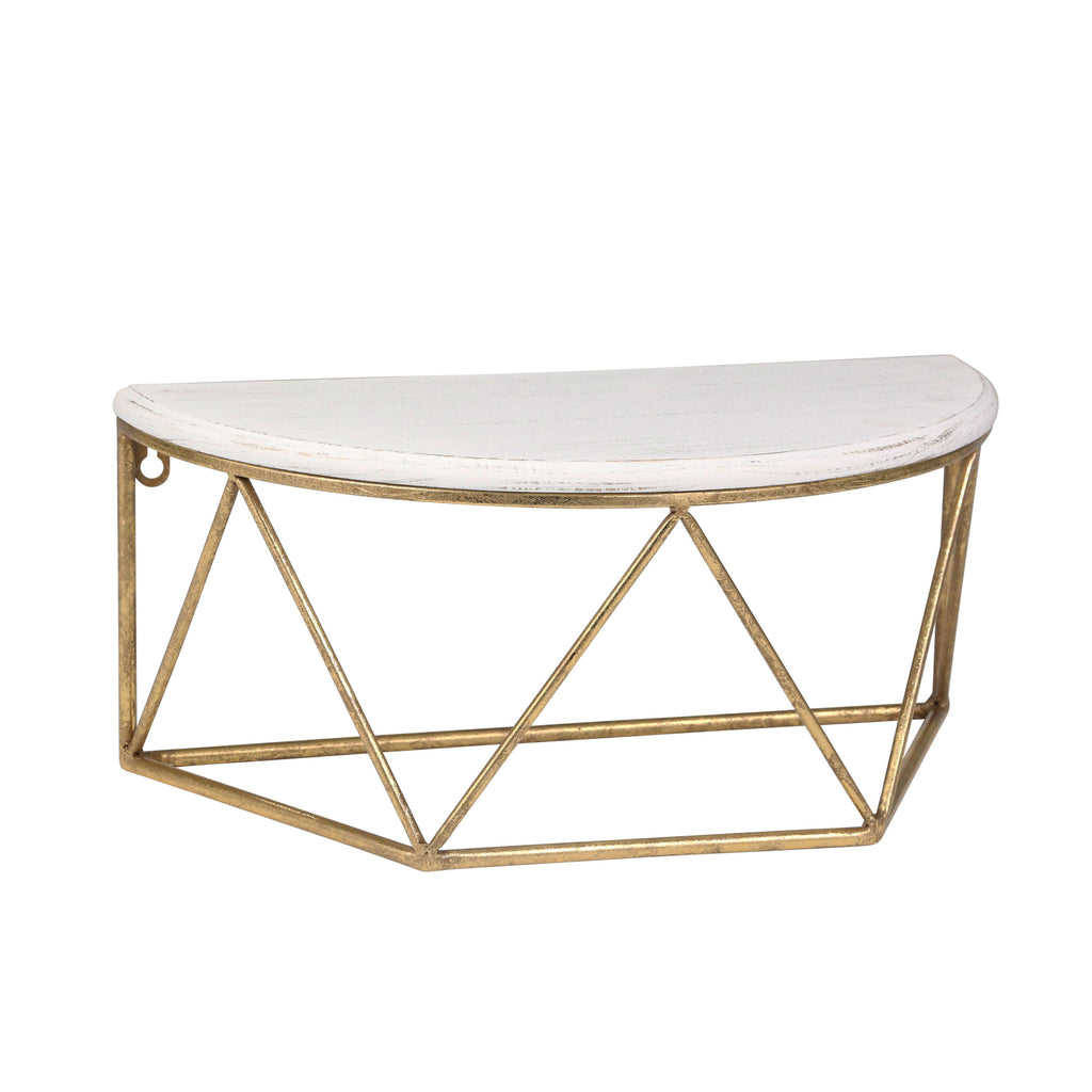 Wood / Metal 16" L Demilune Wall Shelf, White - ReeceFurniture.com