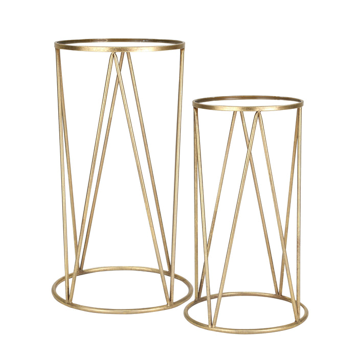 S/2 Metal /Mirror 28 /24" Accent Tables, Gold