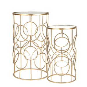 S/2 Metal /Mirror 28 /24" Accent Tables, Gold - ReeceFurniture.com