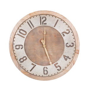 Wood / Metal 21"  Industrial Wall Clock, Brown - Wb - ReeceFurniture.com