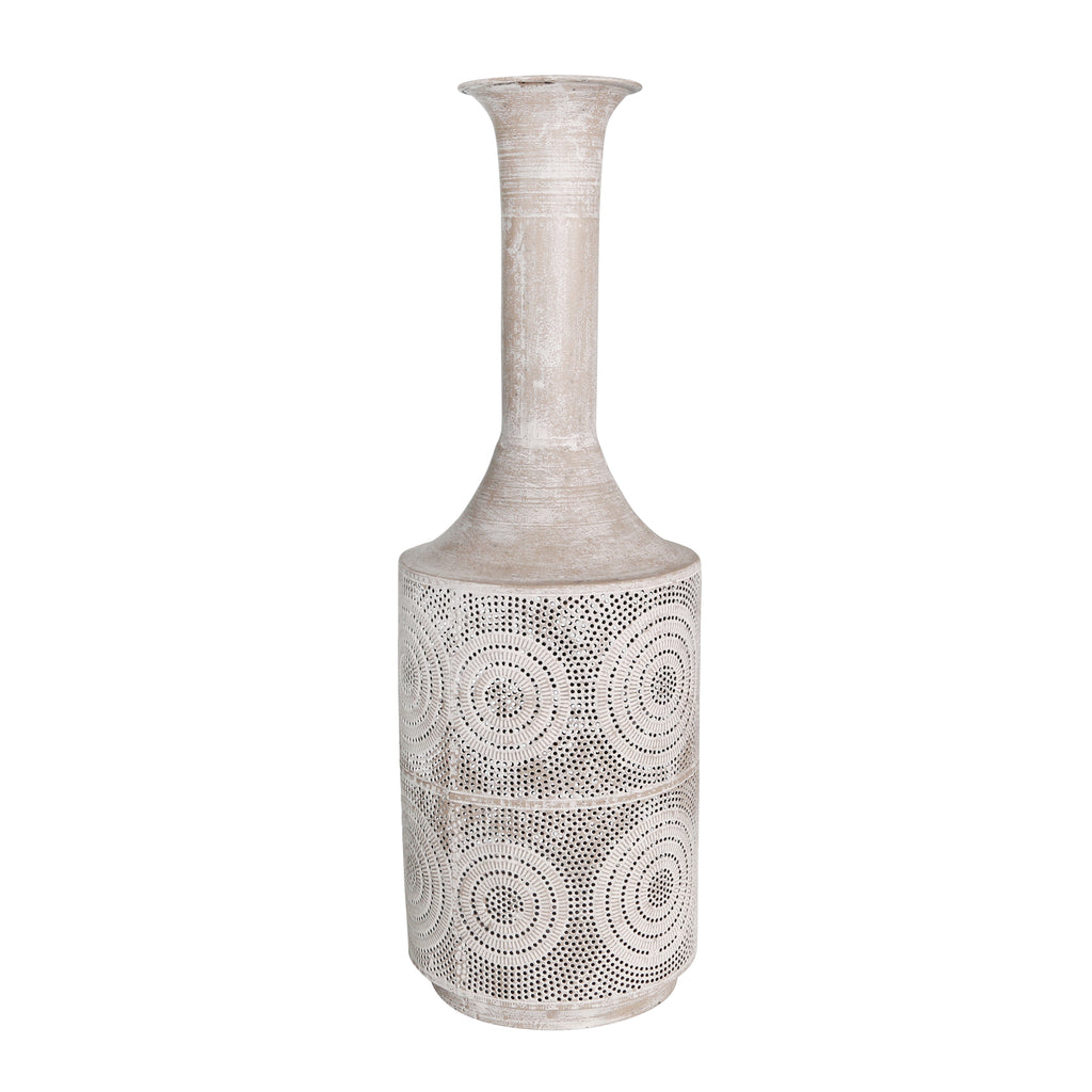 Metal 24" Textured Vase, White - ReeceFurniture.com