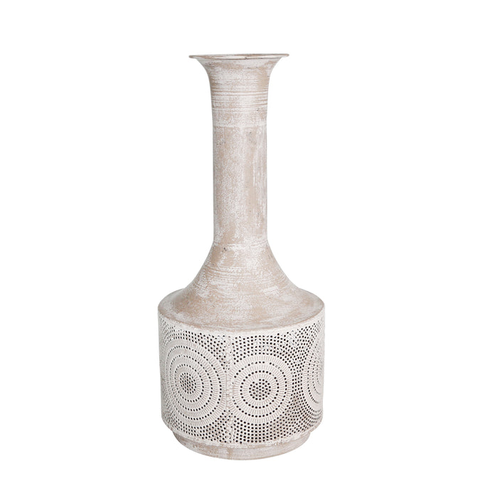 Metal 19" Textured Vase, White