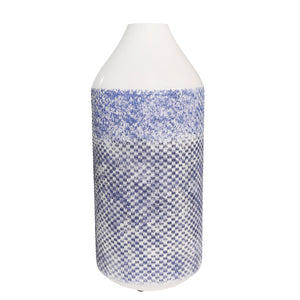 Metal 20" Vase Blue/White - ReeceFurniture.com
