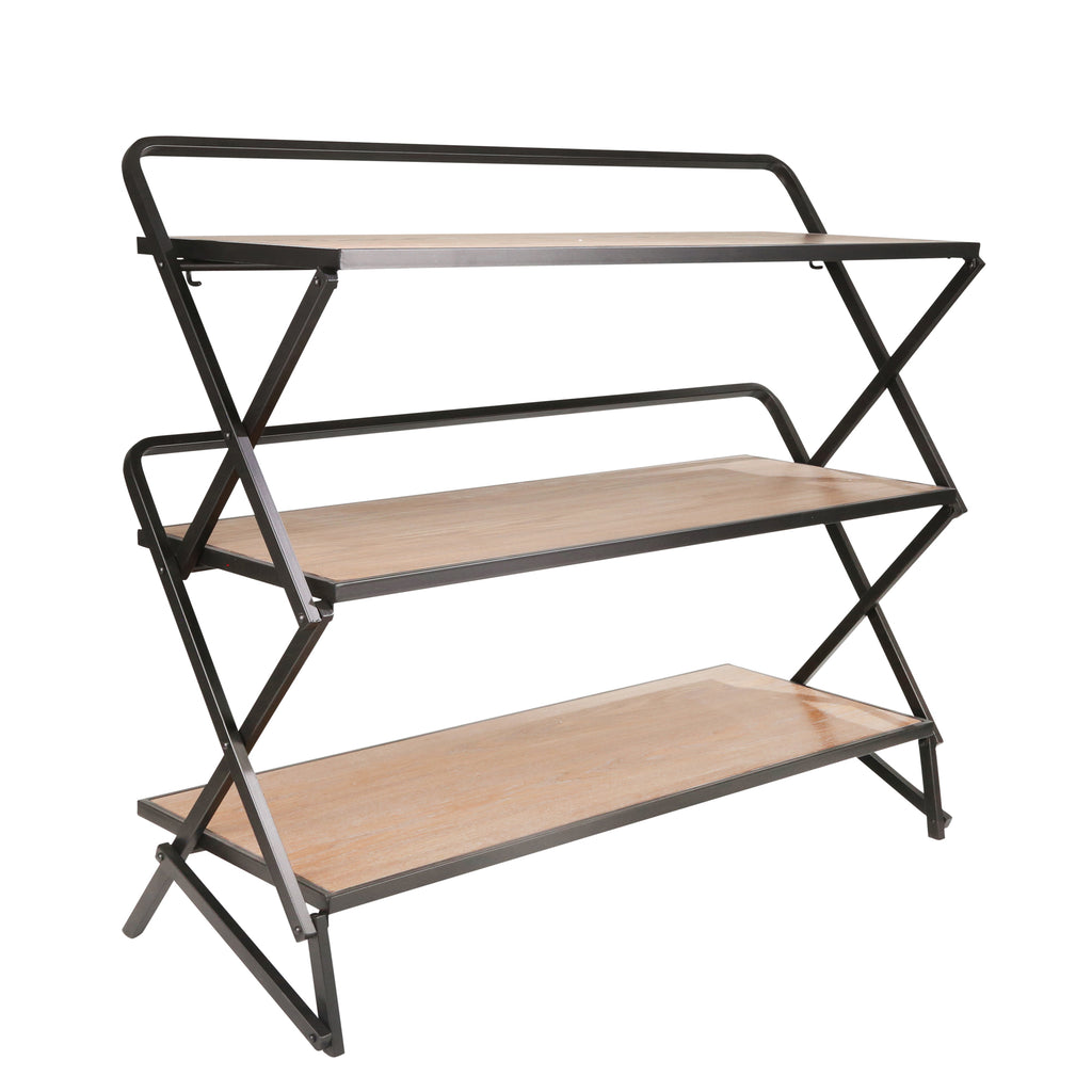 Wood / Metal 42" 3 Tiered Shelf Unit, Brown - ReeceFurniture.com