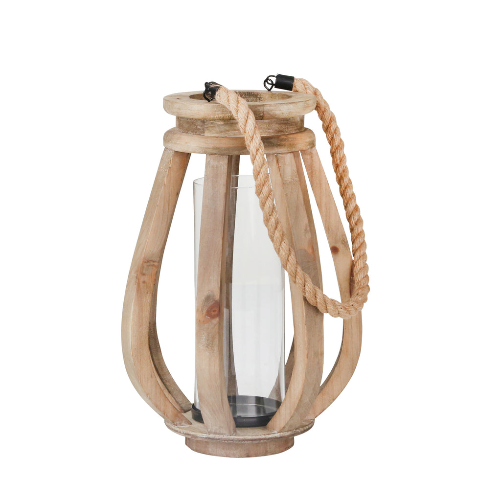 Wood 16" Lantern W/Glass, Brown - ReeceFurniture.com
