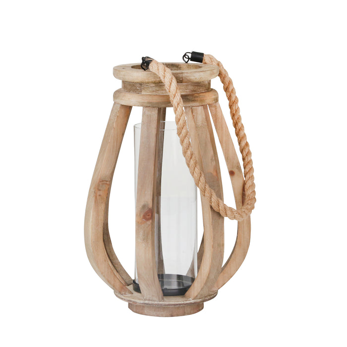 Wood 16" Lantern W/Glass, Brown
