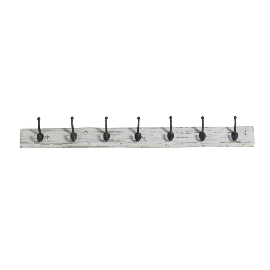 Wood / Iron 45" 7 Hook Wall Hanger, White - ReeceFurniture.com