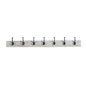 Wood / Iron 45" 7 Hook Wall Hanger, White - ReeceFurniture.com