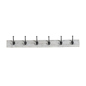 Wood / Iron 39" 6 Hook Wall Hanger, White - ReeceFurniture.com