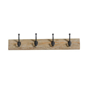 Wood / Iron 26" 4 Hook Wall Hanger, Brown - ReeceFurniture.com