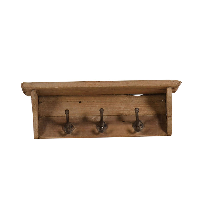 Wood 21" Wall Shelf With 3 Hooks, Brown