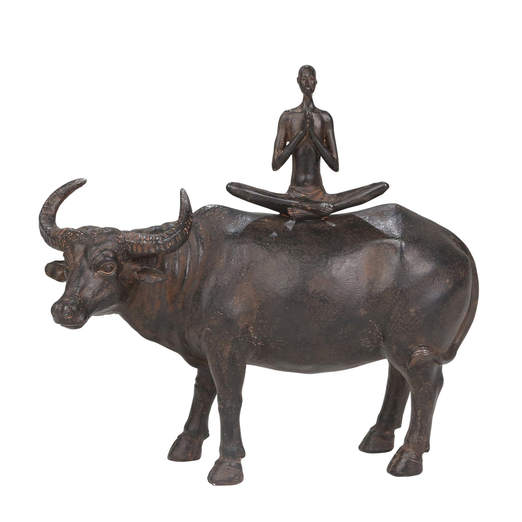 Resin 12" Water Buffalo W/Yogaman, Rust - ReeceFurniture.com