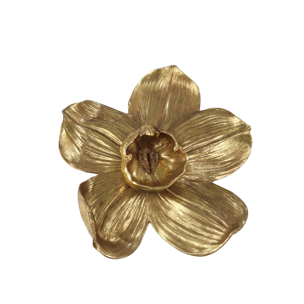 Resin 18" Orchid Wall Hanger,Gold - ReeceFurniture.com