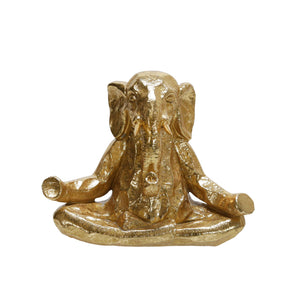 Polyresin 8" Meditating Elephant, Gold - ReeceFurniture.com