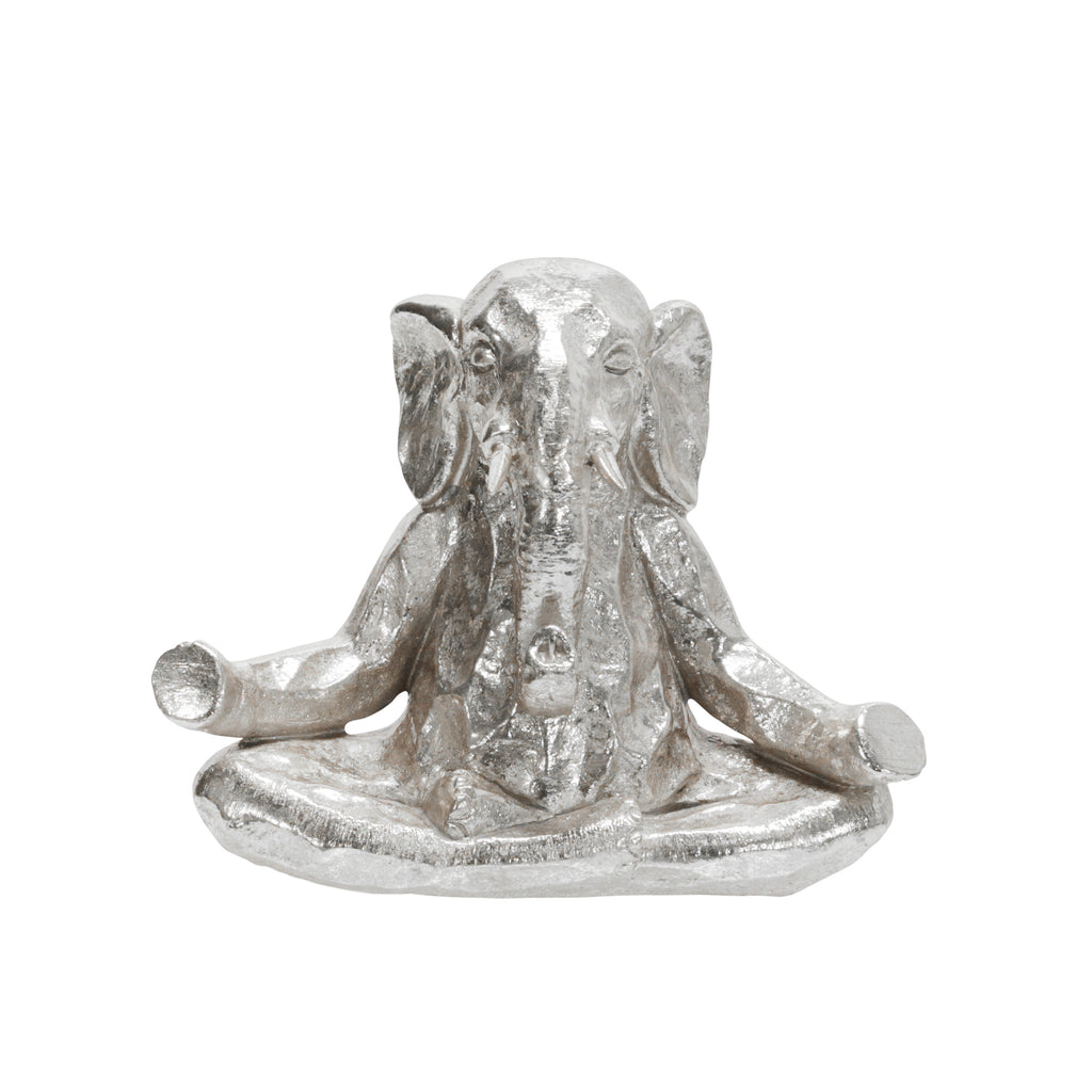 Polyresin 8" Meditating Elephant, Silver - ReeceFurniture.com