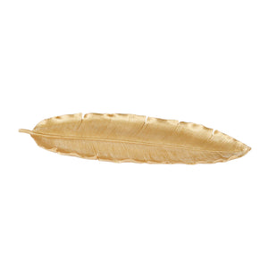 Polyresin 16" Banana Leaf Tray, Gold - ReeceFurniture.com