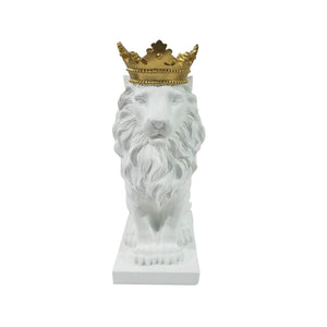 Polyresin 14" Lion Figurine W/Crown, White - ReeceFurniture.com