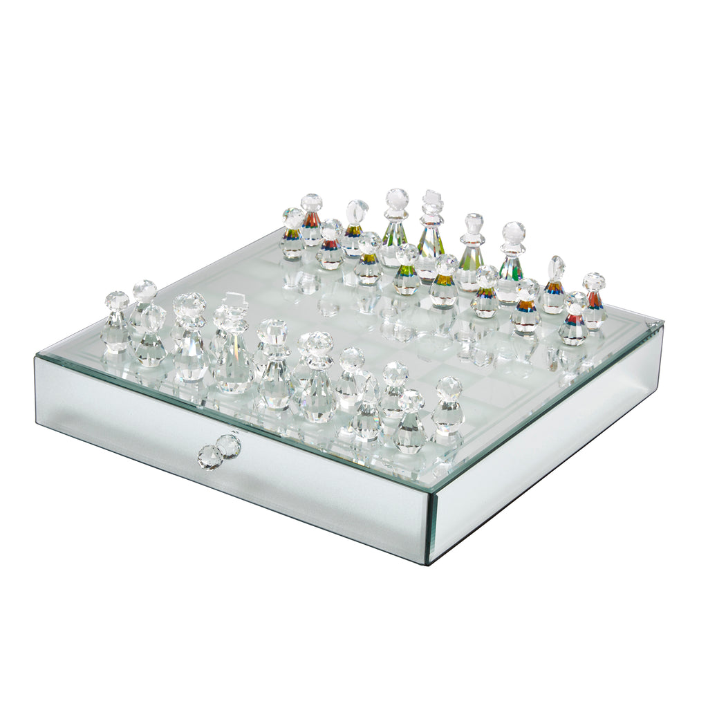 Crystal / Mirrored Chess Set,Silver - ReeceFurniture.com