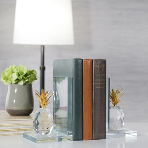 S/2 Crystal Pineapple Bookends, Clear - ReeceFurniture.com
