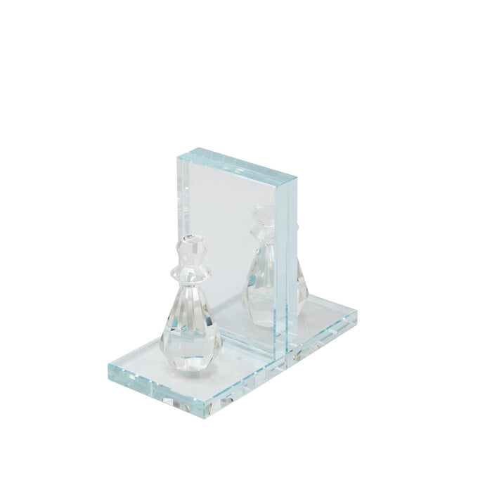 S/2 Crystal Chess Piece Bookends, Clear