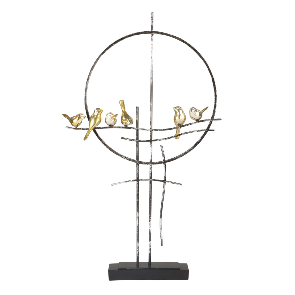 Resin 26" Birds On Metal Stand, Black - ReeceFurniture.com