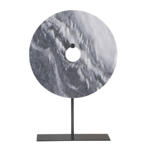 Marble 18" H Disc On Metal Base, Gray - ReeceFurniture.com