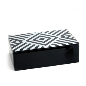 Glass /Wood Rectangular Storage Box, Black / White - ReeceFurniture.com