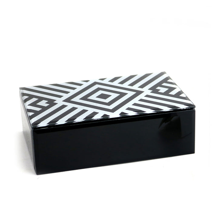 Glass /Wood Rectangular Storage Box, Black / White