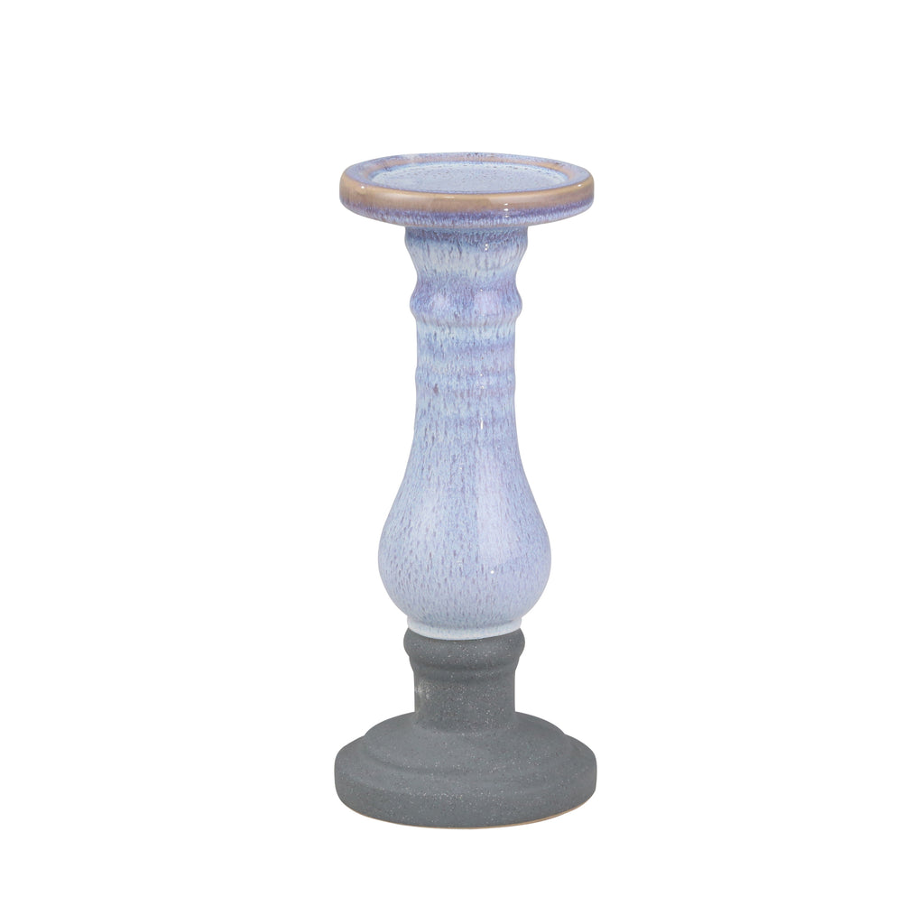 Ceramic 11" Candle Holder, Blue Stripe - ReeceFurniture.com