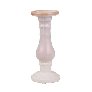 Ceramic 11" Candle Holder, Cream Stripe - ReeceFurniture.com