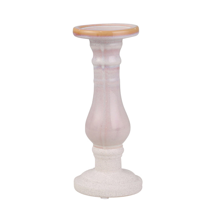 Ceramic 11" Candle Holder, Cream Stripe