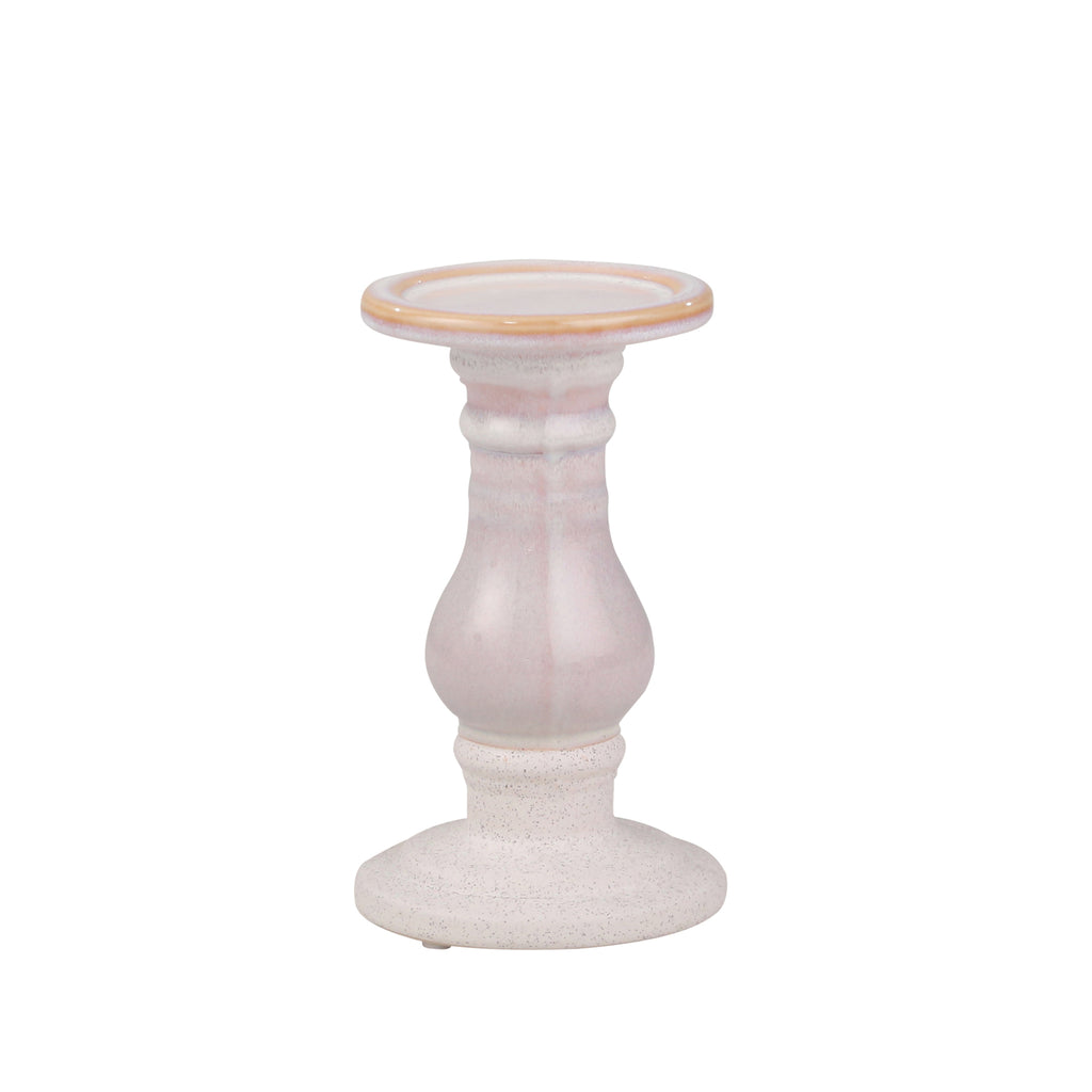 Ceramic 8" Candle Holder, Cream Stripe - ReeceFurniture.com