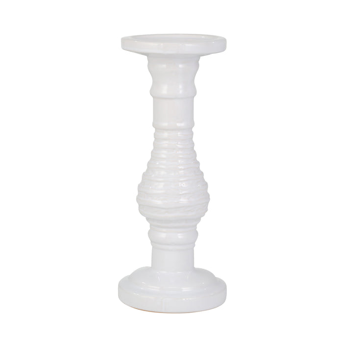 Ceramic 11" Candle Holder, White Stripe