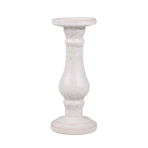 Ceramic 11" Candle Holder, White Speckle - ReeceFurniture.com