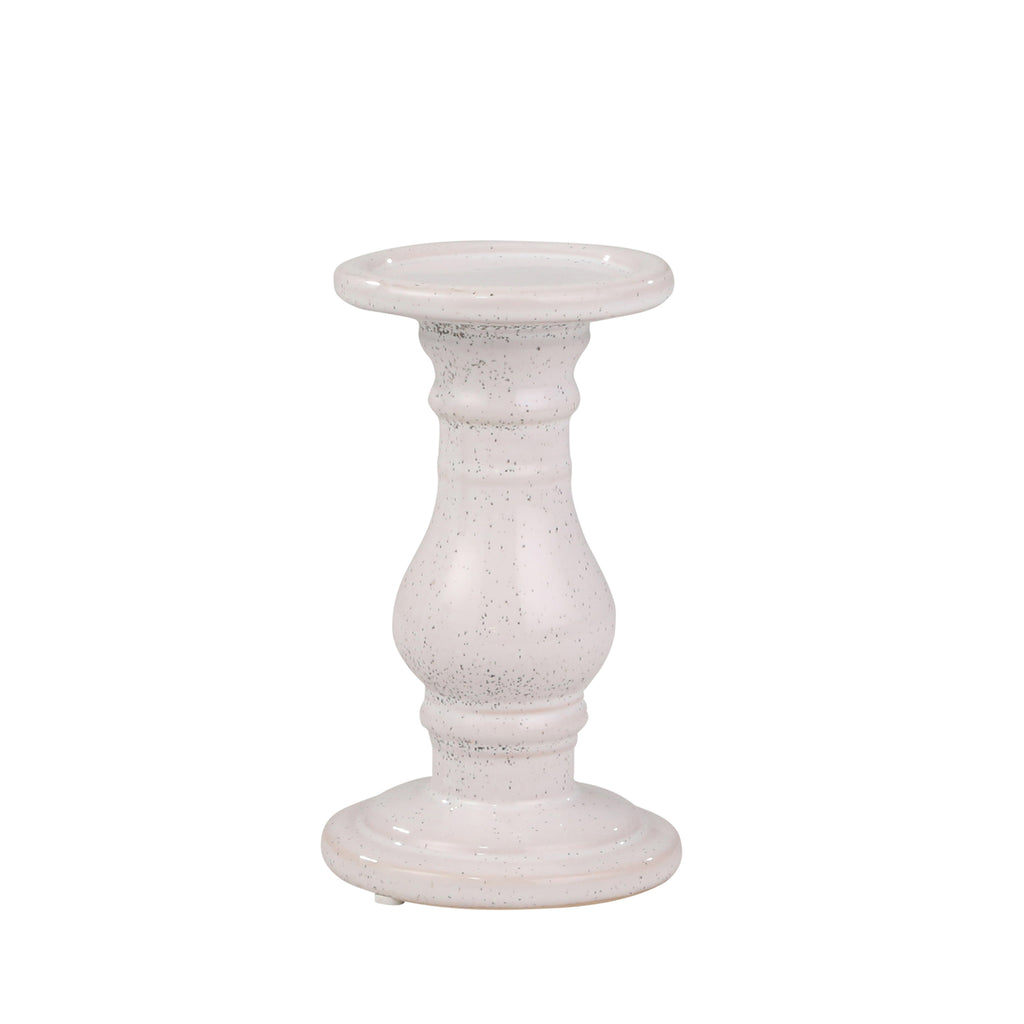 Ceramic 8" Candle Holder, White Speckle - ReeceFurniture.com