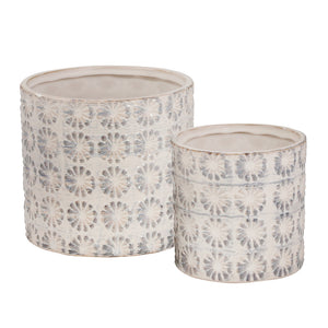 S/2 Ceramic 7/5" Planters, White/Gray - ReeceFurniture.com