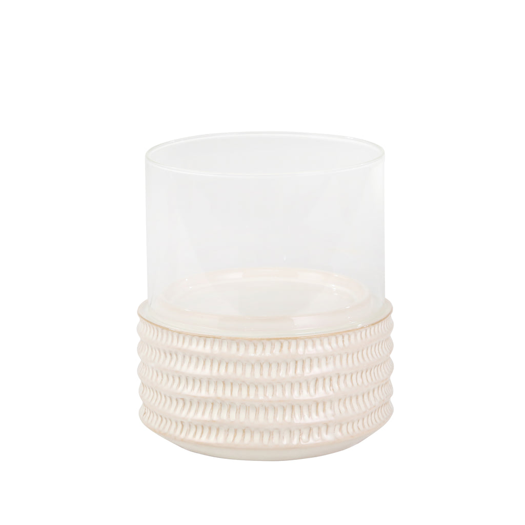 Ceramic /Glass 10" Pillar Holder, Stripe - ReeceFurniture.com