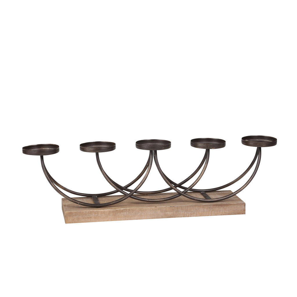 Metal/Wood 11" 5-Arm Candelabra - ReeceFurniture.com