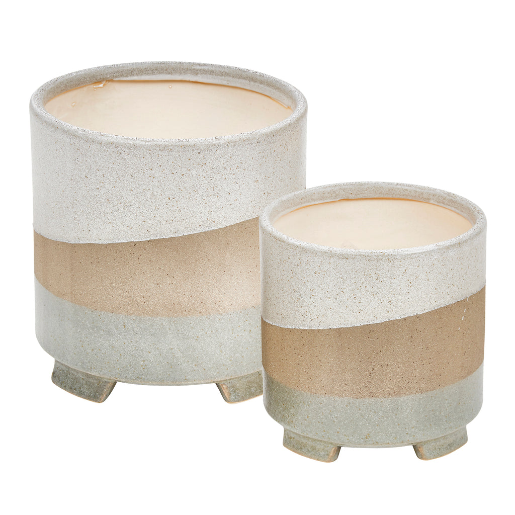 S/2 Ceramic 8/7" Planters, Gray/Brown - ReeceFurniture.com