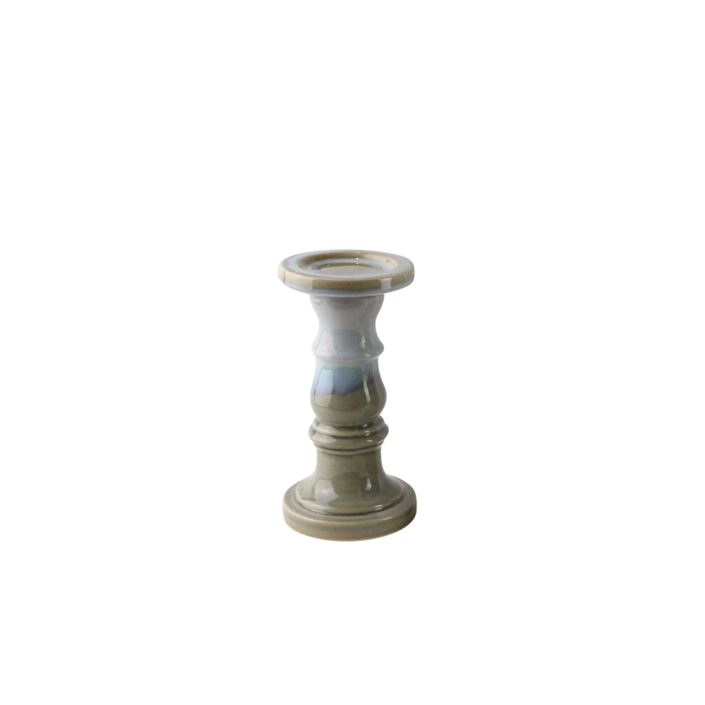 Ceramic 10" Candle Holder, Blue/Gray Reactive - ReeceFurniture.com