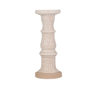 Ceramic 13" Candle Holder, White / Brown - ReeceFurniture.com
