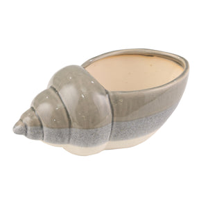 Ceramic 10.75" Seashell Planter, Gray/White - ReeceFurniture.com