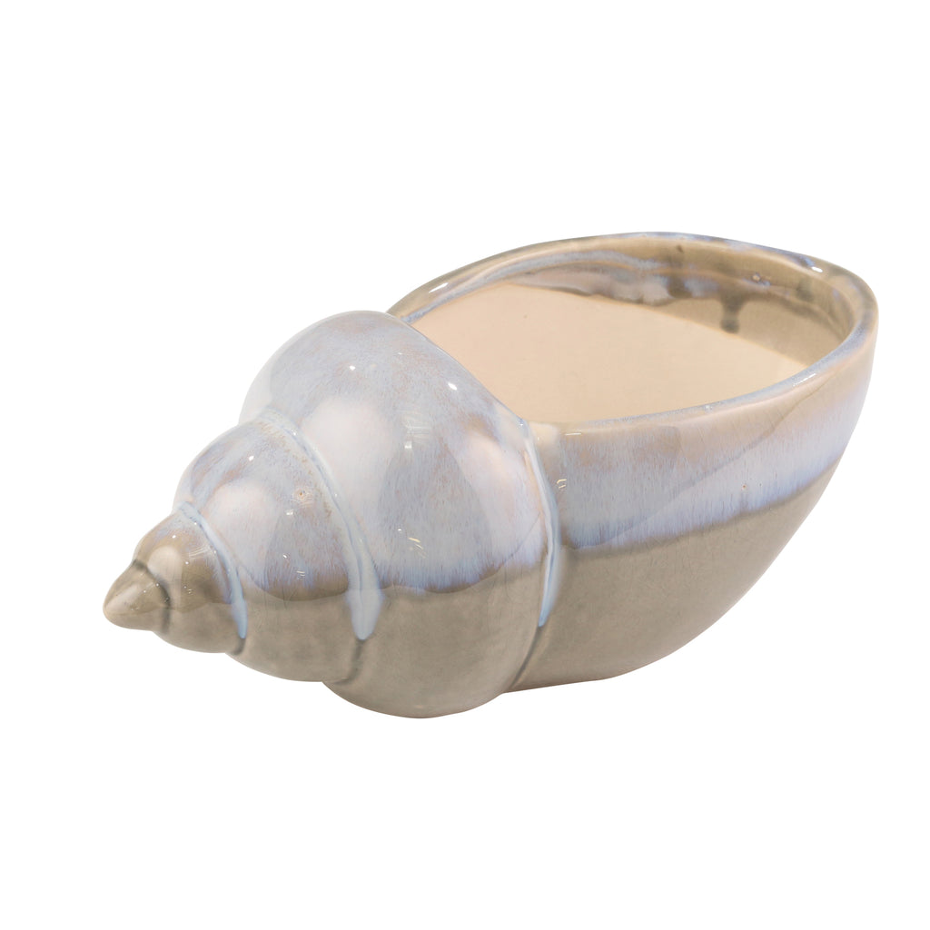 Ceramic 10.75" Seashell Planter, Blue /Gray Reactive - ReeceFurniture.com