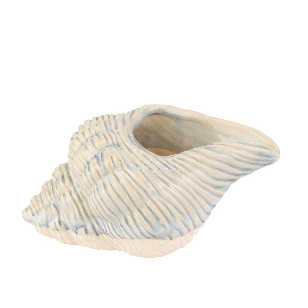 Ceramic 11" Seashell Planter,Lt Blue - ReeceFurniture.com