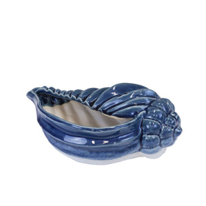 Ceramic 11" Seashell Planter,Gray Blue - ReeceFurniture.com
