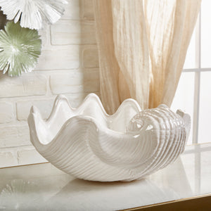 Ceramic 11.5" Seashell Planter, White - ReeceFurniture.com