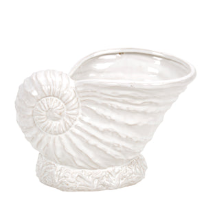 Ceramic 14" Seashell Planter,White - ReeceFurniture.com